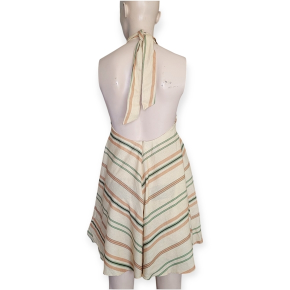 NWOT Zara Linen Blend Striped Halter Dress Tan Brown And Green Medium - Picture 8 of 14